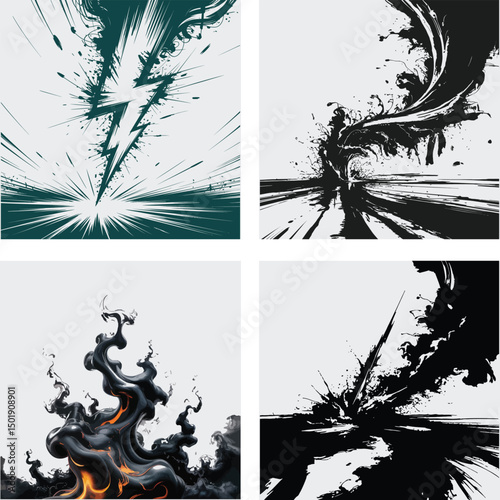Fire theme, sky tonometer, sunami, water wave vector illustration of a floral background