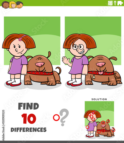 differences puzzle game with cartoon girl and her dog