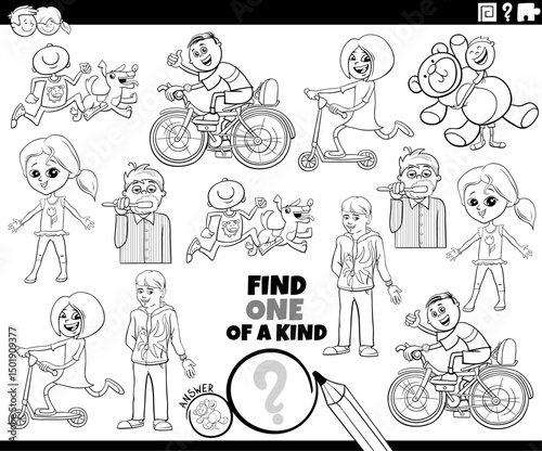 one of a kind puzzle activity with cartoon children coloring page