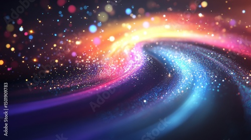 Colorful Abstract Swirl with Glitter and Bokeh Light Effect