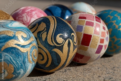 Decorative Painted Spheres with Intricate Patterns and Vibrant Colors for Artistic and Design P