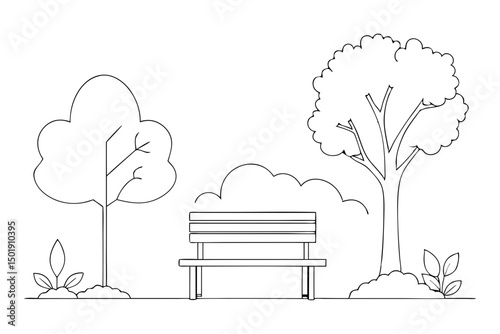 Tree and Bench Minimalist Park Drawing