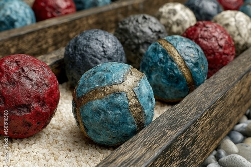 Decorative Handcrafted Spheres in Wooden Tray with Sand Base Perfect for Home Dcor Art Proje