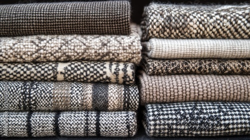 Neatly Stacked Textures and Patterns of Cozy Winter Fabrics