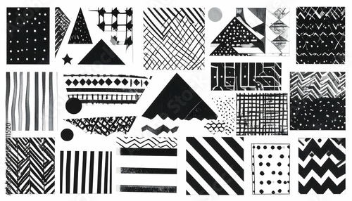 Black and White Abstract Geometric Patterns Collage