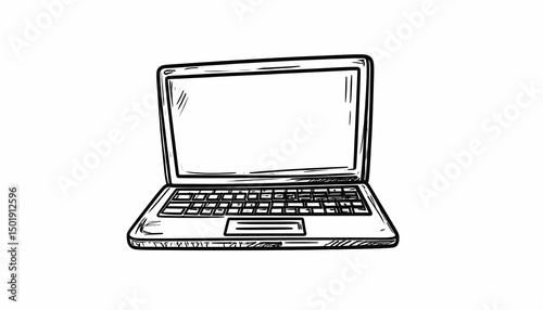 Black And White Sketch Of A Laptop On White Background
