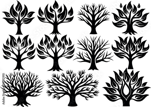 various set of trees silhouettes