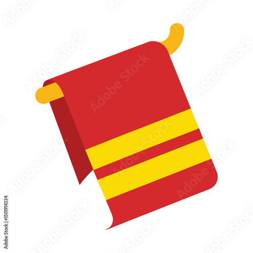 Red and yellow striped towel hanging on a wooden rack vector illustration