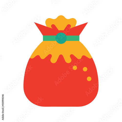 Red and gold gift sack vector illustration in a flat design style