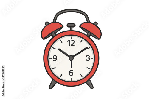 Vintage red alarm clock displaying precise time, transparent backdrop highlighting timekeeping and scheduling design elements