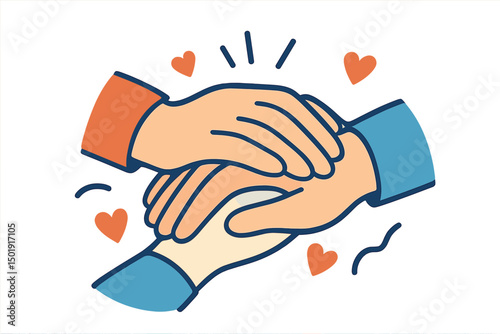 The joining of hands between two men signifies a strong bond and a sense of care and support, fostered by empathy and a deep connection