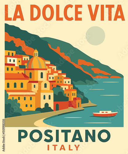 The poster for La Dolce Vita, a Positano poster, and an Italy banner