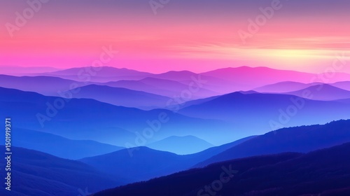 Serene Sunset Over Rolling Hills and Gradient Sky Hue