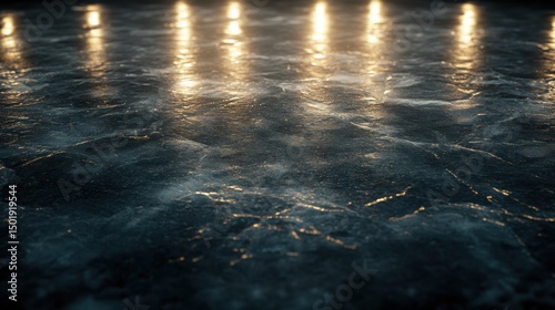 Shimmering Reflective Surface with Warm Light Glow in Dark Setting