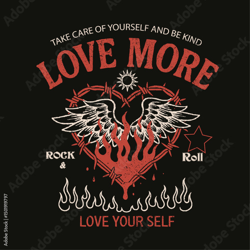 Love more rock n roll prints. Metal night Rock and roll t-shirt design.  vintage retro graphics. Long live Rock and roll vintage graphic design. 