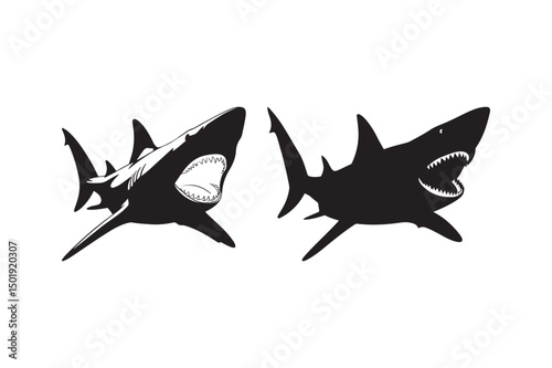 Aggressive Shark Silhouette Vector Set Ocean Predator Graphic Illustration