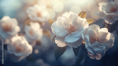 Soft White Blossoms in Dreamy Background with Gentle Light Highlights