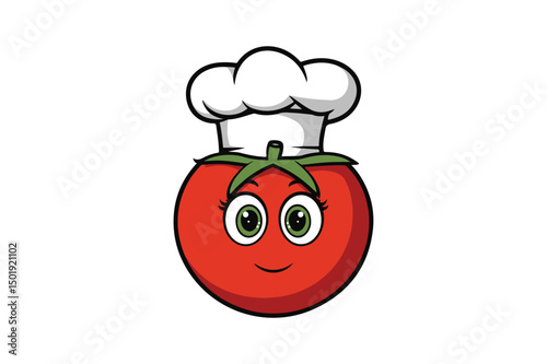 Cute Tomato Chef Cartoon Vector with Smiling Face and Hat