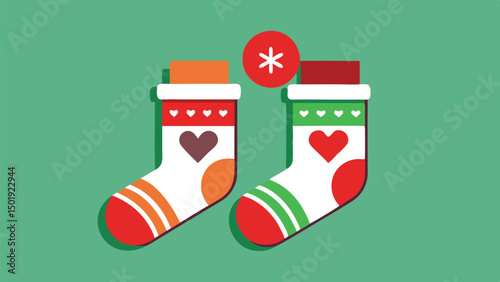 Colorful festive stockings designed for holiday cheer with hearts and vibrant patterns showcasing elements of celebration and warmth during winter festivities