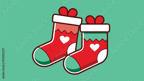 Colorful festive stockings designed for holiday cheer with hearts and vibrant patterns showcasing elements of celebration and warmth during winter festivities