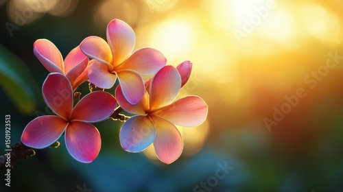 Vibrant Pink and Yellow Flowers Bathed in Warm Sunset Light