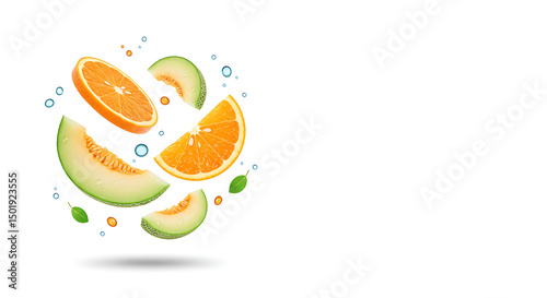 Orange and Melon Fruit Slices with Bubbles