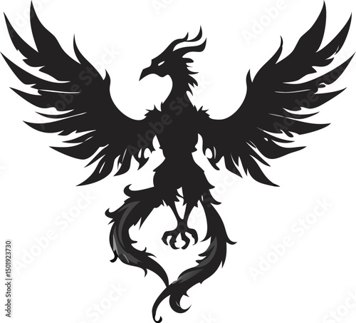 Majestic Phoenix Silhouette with Spread Wings