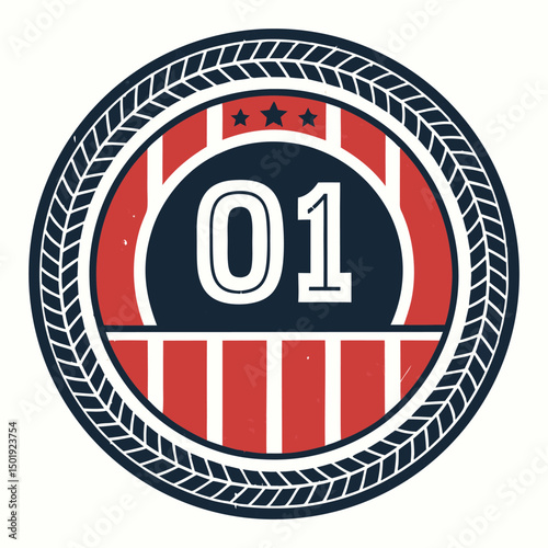 Design a retro-style, street-legal motorcycle patch featuring a tire track border, incorporating vintage racing aesthetics.  Include detailed design elements.
