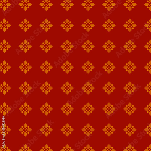 Bold Repeating Red Geometric Pattern Featuring Flower-Like Hexagon Motifs