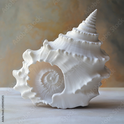 translucent seashell with intricate details, resembling a natural conch shell. The shell appears to be made of a clear, glass-like material, giving it an ethereal and delicate appearance