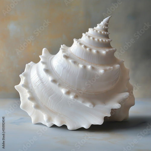 translucent seashell with intricate details, resembling a natural conch shell. The shell appears to be made of a clear, glass-like material, giving it an ethereal and delicate appearance
