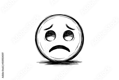 Hand-Drawn Sad Face Emoji with Shaded Eyes Emotional Expression Vector