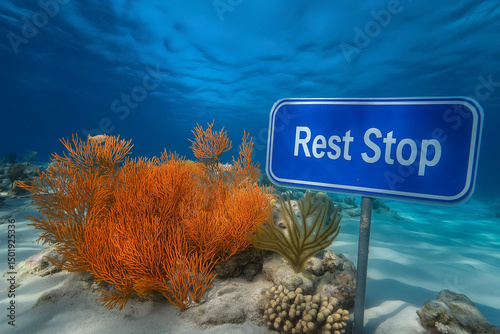 creative and whimsical underwater scene that combines natural marine elements with an unexpected human-made object—a 