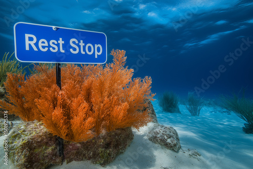 creative and whimsical underwater scene that combines natural marine elements with an unexpected human-made object—a 
