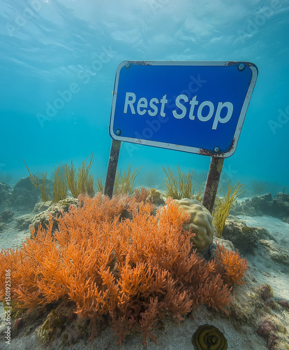 creative and whimsical underwater scene that combines natural marine elements with an unexpected human-made object—a 