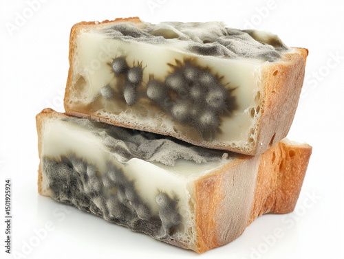 Moldy bread action kitchen environment food photography close-up view unappealing concept for seo impact photo