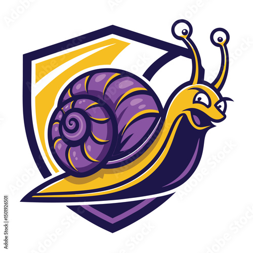 Design a cartoon mascot logo a speedy snail with a turbo engine, including a visually engaging boost bar.
