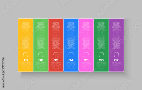 Seven steps line infographic, puzzle diagram