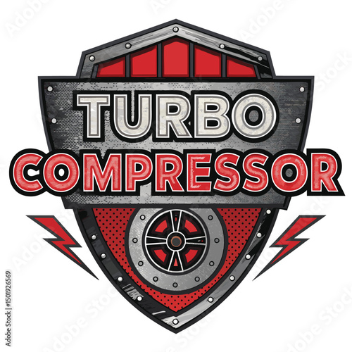 Design a powerful logo turbo compressor crest, incorporating lightning bolts against a dark background.  Emphasize speed and energy.