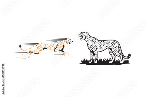 Cheetah Vector Art Illustration Showing Running and Standing Wild Cats