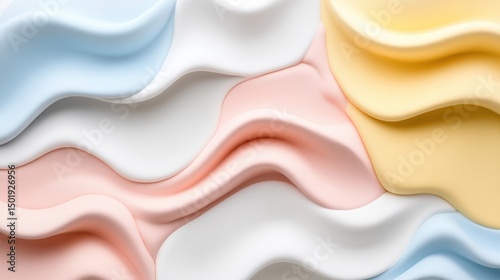 Abstract Waves of Colorful Fluid Shapes in White and Pastel Tones