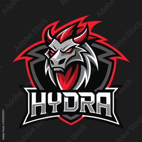 Vector illustration of a fierce hydra logo featuring a stylized dragon head with bold colors and sharp details, ideal for branding and graphic design projects