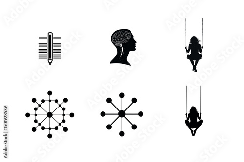 Six black silhouettes of popular dog breeds