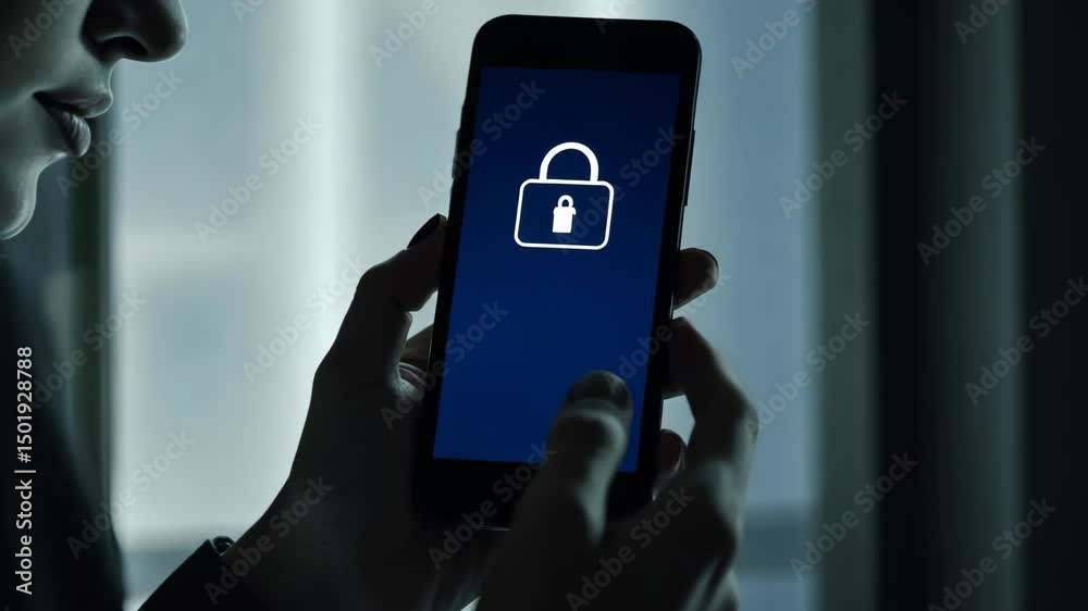 A woman's hand holding a modern smartphone with text message on the screen. The phone is illuminated, indicating it is turned on.