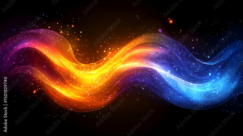 Fototapeta premium Abstract wavy flames, vibrant colors, glowing particles