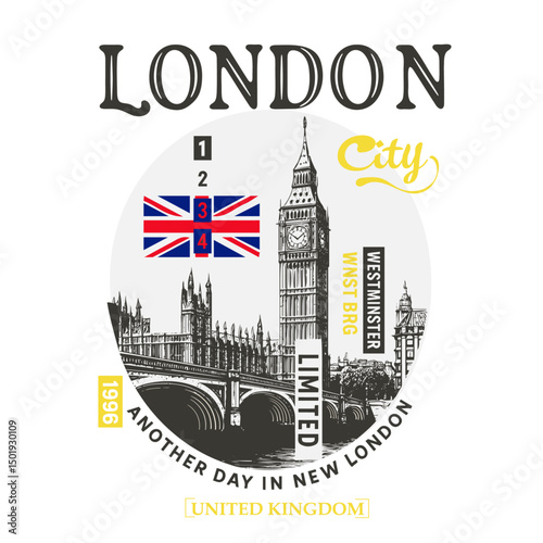 city print t-shirt design. Vintage City of London . royall life in england.london graphics. graphic tee design of london. retro city of londond bridge.