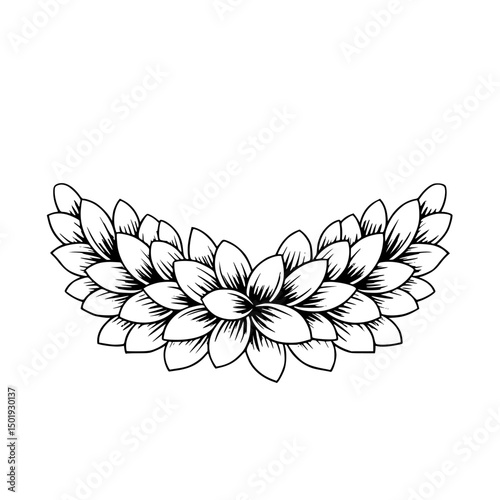 Elegant Floral Wreath Vector Illustration - Black and White Design Element