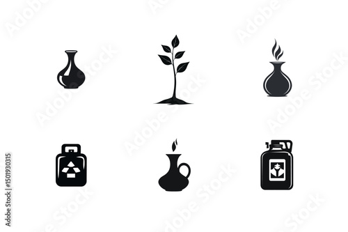 Six simple black icons vases plant and containers