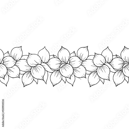 Elegant Floral Border Illustration - Line Art with Shadows