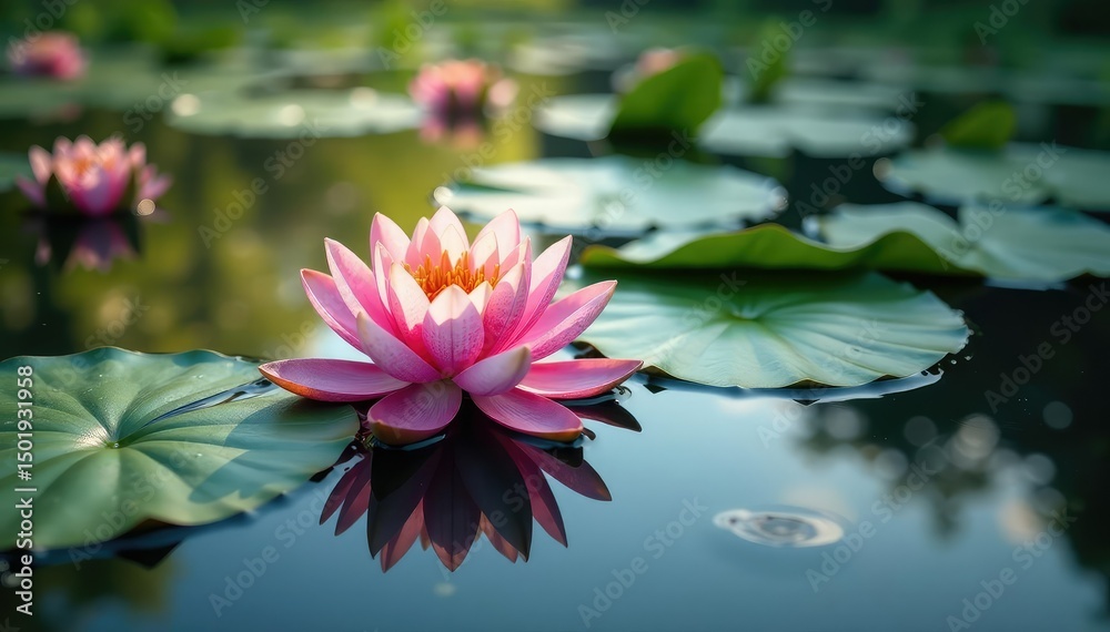 Water lilies create a floral pattern across still lake, green, floral, leaves Water lilies create a floral pattern across still lake, green, floral, leaves